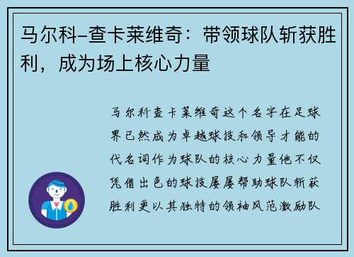 马尔科-查卡莱维奇：带领球队斩获胜利，成为场上核心力量